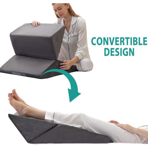 Bedluxe Wedge Pillow for Sleeping, Adjustable 9&12 Inch Foldable Bed Wedge Pillow Set, Orthopedic Memory Foam Triangle Pillows Wedge, 7-in-1 Elevated Pillows for Leg and Back Support, Velvet