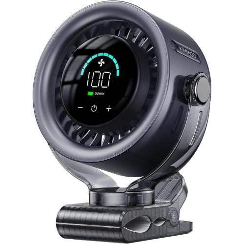 KIMMOO 4000mAh Rechargeable Portable Clip on Fan-100-Speed Touch Control, LED Display, 360° Rotate Quiet Turbo Desk Fan, Small Battery Operated USB Fan for Stroller Bed Travel Camping Golf Gym (Black)