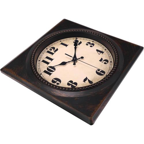 Wall Clock Vintage 1950s Style - Square Retro 12 Inch Wall Clocks Battery Operated for Kitchen Home Decor,Bronze