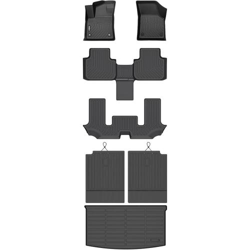 GINOWY-Floor Mats & Cargo Liner Set for 2018-2026 Volkswagen VW Atlas, 6 Passenger, TPE All Weather Car Mats Floor Liners for VW Atlas 6 Seater Waterproof Cargo Trunk Mat Accessories Mats