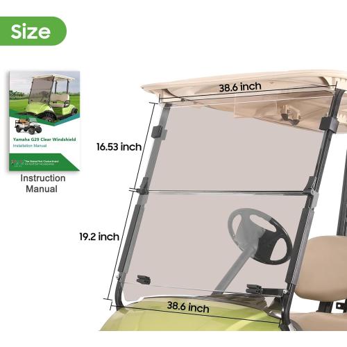 10L0L Tinted Windshield for Yamaha G29/Drive Golf Cart 2007-2016, 4MM Thicken, Foldable and Impact Resistant