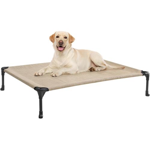 Size 42x30 Color beige  Outdoor Elevated Dog Cot Bed, Cooling Raised Pet Bed for Large Dogs, Washable Breathable Mesh Hammock Bed with No-Slip Feet, Indestructible Ground Off Training Platform Cot-42x30 Beige Coffee