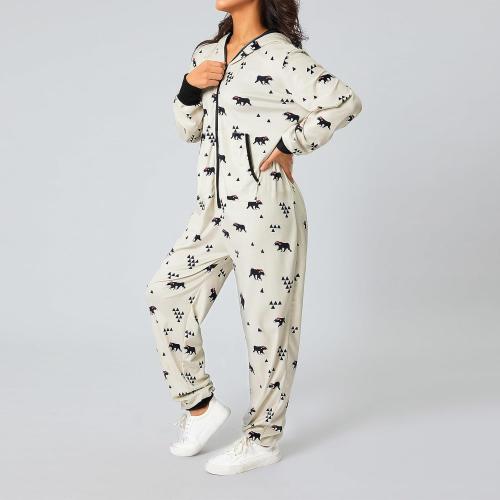 KMBANGI Women Christmas One Piece Pjs Hooded Fleece Jumpsuit with Pocket Zipper Romper Printed Pajamas Holiday Sleepwears size medium
