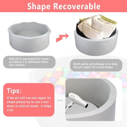 Size Large Color Grey Foam Ball Pit,  Indoor Outdoor Soft Round Ball Pool Playpen Ideal Gift Toy for Babies Kids and Toddler Children (No Balls) - Light Gray