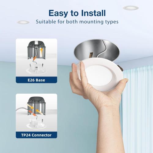 Amico 24 Pack 4 inch 5CCT LED Recessed Lighting, Dimmable, 8.5W=60W, 650LM, 2700K/3000K/4000K/5000K/6000K Selectable, Retrofit Can Lights with Baffle Trim, IC Rated - ETL & FCC, White