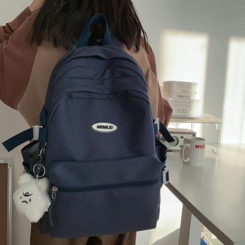 Dark Blue Kawaii Backpack with Cute Accessories Casual Aesthetic Daypack Simple Laptop Bag Waterproof Travel Rucksack for Women (dark blue)