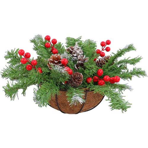 Pre-Lit Artificial Christmas Hanging Basket Christmas Decorations, Christmas Wreath Basket for Front Porch Garden Patio Outdoor Xmas Holiday Decor