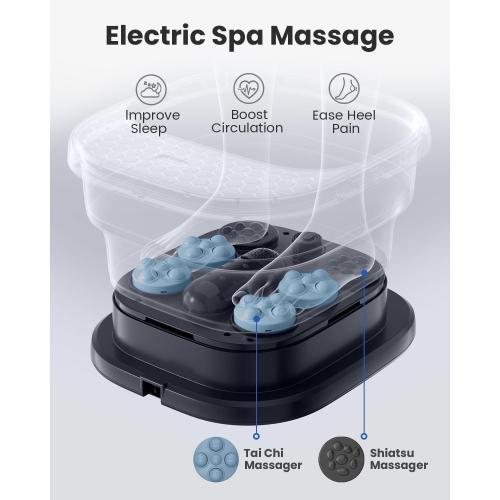 Puboo Collapsible Foot Spa Bath Massager with Heat, 95-115°F Precise Temp Control, Motorized Massage Rollers, Heated Foot Bath Soak Tub, Fits up to US Men’s Size 11 / Women’s Size 12.5