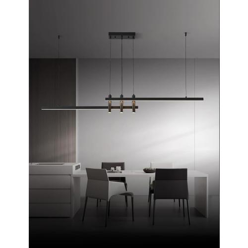Size 59 Modern Black Linear Pendant Lights Kitchen Island Lighting Minimalist Led Chandeliers Pool Table Light Dimmable Ceiling Hanging Light Fixture Dining Room with Remote Control (59in)