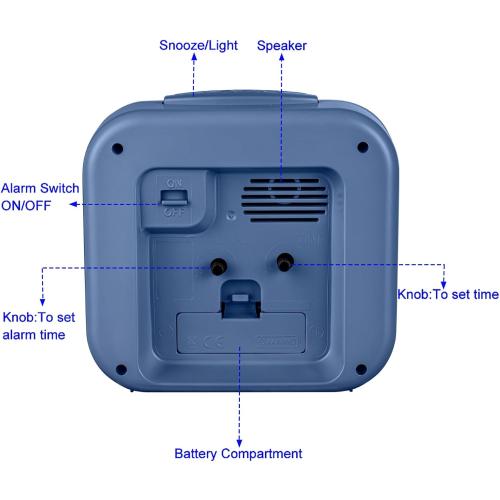 5.5 Large No Ticking Analog Alarm Clock,Silent Readable for Seniors,Easy to Set,Gradual Rise Alarm,Big Numbers,Gentle Wake,Snooze, Lighted on Demand,Battery Operated,Blue