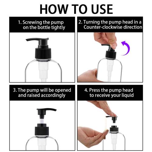 Empty Plastic Pump Bottles Dispenser 4 Pack 16oz/500ml Portable Clear BPA-Free Cylinder Shampoo Lotion Hand Pump Bottle Durable Refillable Containers