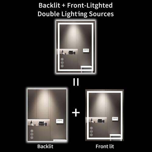 LOAAO 24X32 LED Bathroom Mirror with Lights, Anti-Fog, Dimmable, Backlit   Front Lit, Lighted Bathroom Vanity Mirror for Wall, Memory Function, Tempered Glass, Shatter-Proof, ETL Listed