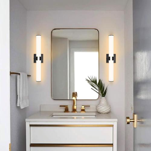 2 Packs Black Wall Sconces, L 23.6 Dimming Wall Light 12W LED Vanity Lighting Fixtures Hardwired Wall Light for Bathroom Dining Living Bedroom Hallway, 2700K Warm Light Horizontal / Vertical Mount