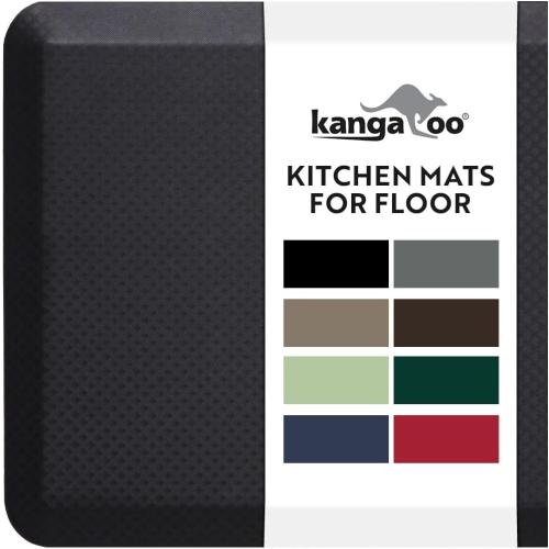 KANGAROO Thick Ergonomic Anti Fatigue Kitchen Mats for Floor, Cushioned Standing Office Desk Mat, Waterproof Scratch Resistant Topside, Supportive All Day Foot Comfort Padded Foam Rugs, 20x32, Black