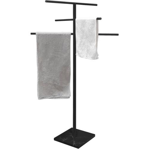 Eadot Marble Base Outdoor Standing Towel Rack for Swimming Pool, Hot Tub Or Spa, 304 Stainless Steel 6 Arms Standing Towel Sheet Holder Blanket Drying Rack Matte Black