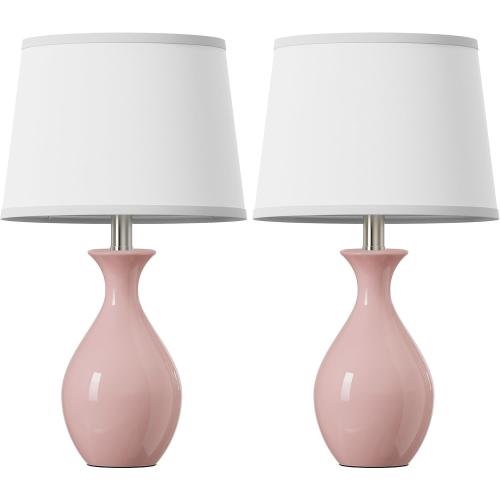 PARTPHONER Table Lamp Set of 2, Modern Ceramic Bedside Lamps for Night Stands, Classic Small Lamp Nightstand Lamp for Bedroom Living Room Desk End Table Rocker Swtich Pink
