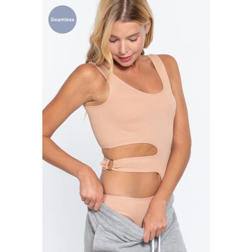 Size S/M Womens Suave Cut-Out Seamless Bodysuit One Piece Sleeveless Tank Tops Shorts Rompers Jumpsuit Everyday Shaping Bodysuit