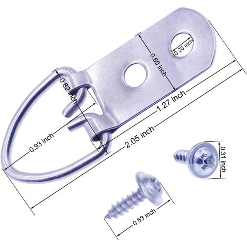 Silver Heavy Duty D-Ring Picture Hangers with Screws, Large Wide D Ring Picture Hanging Hardware, 60 Pcs 2 Holes Picture Hooks for Mirror, Clock, Decoration, Paintings, Artwork Picture Frame