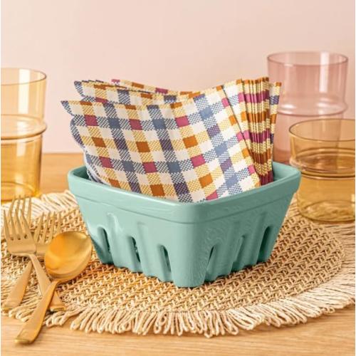 Over&Back 3-Piece Multipurpose Berry Baskets (Green) - Stackable Stoneware Fruit Bowls with Integrated Colander Strainer Holes - Farmhouse Kitchen Decor, Reusable Produce Saver