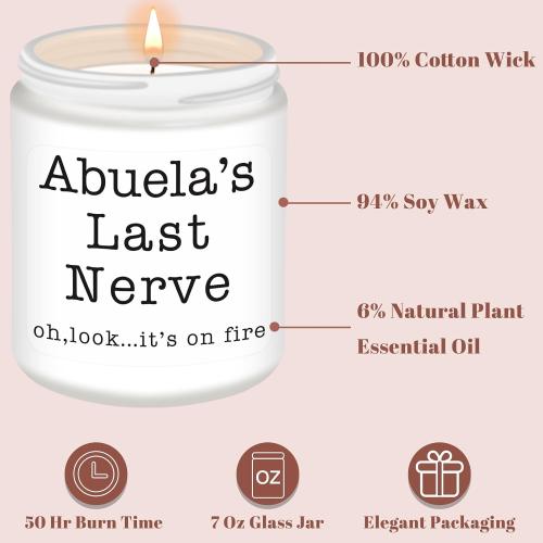 Abuela Gifts,Gifts for Grandma from Granddaughter Grandson, Christmas, Birthday, Mother and Grandparents Day, Scented Candles, Abuela’s Last Nerve