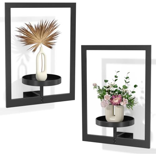2Pack Black Wall Planters for Indoor Outdoor Plants, Wall Plant Holder, Plant Hanger Sturdy Durable, Wall Hanging Planter Easy Setup, Window Plant Shelf for Living Room Balcony, 2 PCS