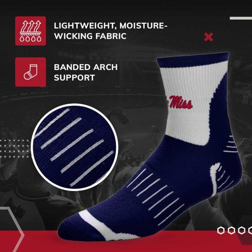 For Bare Feet Adult NCAA Surge Quarter Length Crew Socks - All Weather Performance - Men & Women - Enhance Your Team Footwear