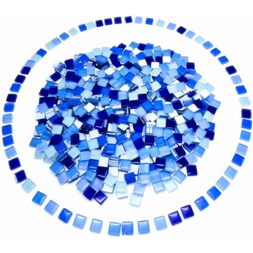 Bulk Crystal Mosaic Tiles, Assorted Color Opaque Mosaic Glass Crafts Supplies Handmade Crafts for DIY Picture Coaster Home Kitchen Bathroom Mosaic Decoration(0.4x0.4 inch,Blue Series)
