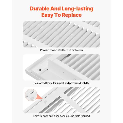 VEVOR Return Air Filter Grille, Fits W20 x H30 Inch Duct Opening, Filter Not Included, Return Air Vent Cover for Wall, Powder-Coated Steel Return Air Grill Detachable Face/Door for 1 inch Filters