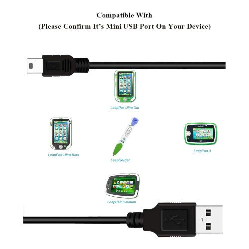 Leapfrog Replacement Charger - 5 FT Black Power Supply Cable Cord for LeapPad 3, Platinum, Ultra, LeapReader, Kids Tablet