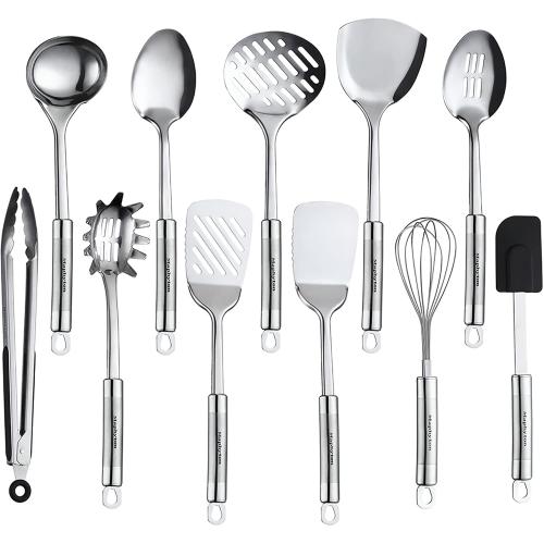 Cooking Utensil Set, 11 PCS Stainless Steel Kitchen Utensil Set, Nonstick Kitchen Gadgets Cookware Set with Spatula