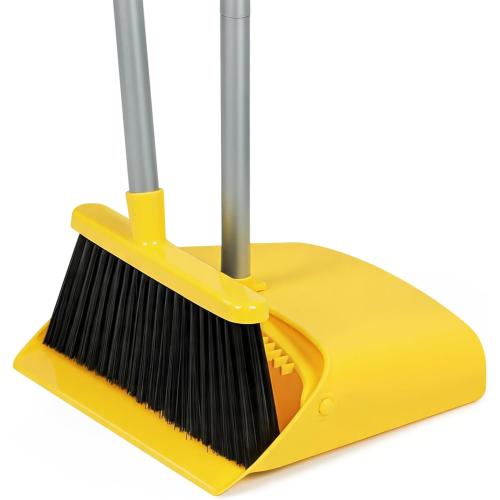 Stand Up Dustpan and Broom Set 50” Long Handle Broom with Dust Pan, with Self Cleaning Combe for Ergonomic Home Office Classroom Indoor Sweeping
