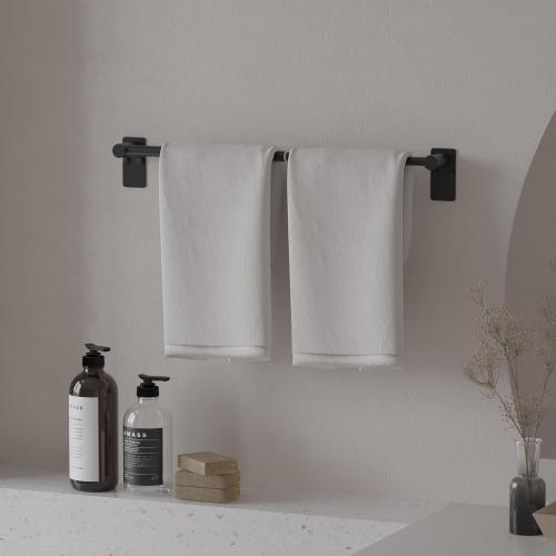 Towel Bar, 14inch to 25inch Adjustable Towel Holder Rod, Self Adhesive Wall Mounted Hand or Body Towel Rack for Bathroom Kitchen, 304 Stainless Steel Organizer Single Bar Matte Black