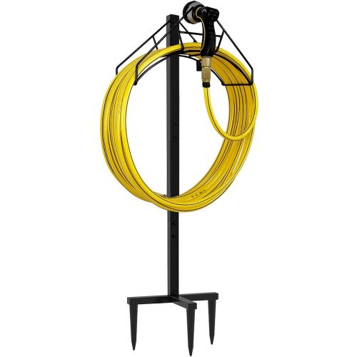Freestanding Garden Hose Holder Hanger, Heavy Duty Metal Water Hose Reel Storage Stand Rack for Yard Lawn, Bright Black (Hose not Included)