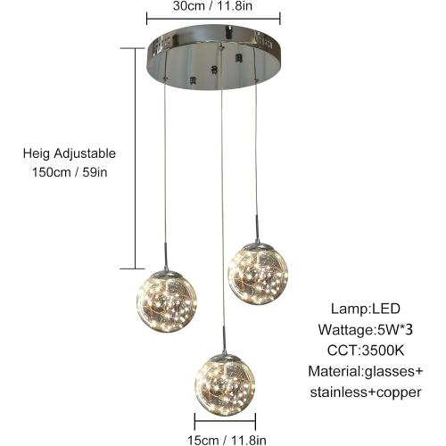 Pendant Lights Modern Crystal Chandeliers Hanging Light Fixture for Kitchen Island Sphere Pendant Light,Adjustable Chandelier for Dining Room,Foyer,Living Room Entryway