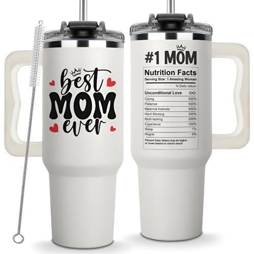 Christmas Gifts For Mom - Best Mom Ever Tumbler With Handle 40oz, Mommy Coffee Mug, Mama Tumblers, Momma Gift Ideas, Funny Birthday Present For Her, Cute Mother Day Gift Tumbler, Mom Cup