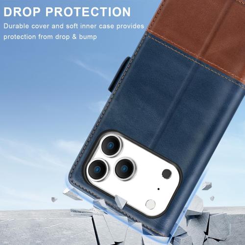 KEZiHOME Compatible with iPhone 17 pro max Wallet case, Shockproof Genuine Leather[RFID Blocking] Card Slot Magnetic Stand Filio Phone case for iPhone 17 pro max 5G (Royal Blue/Brown)