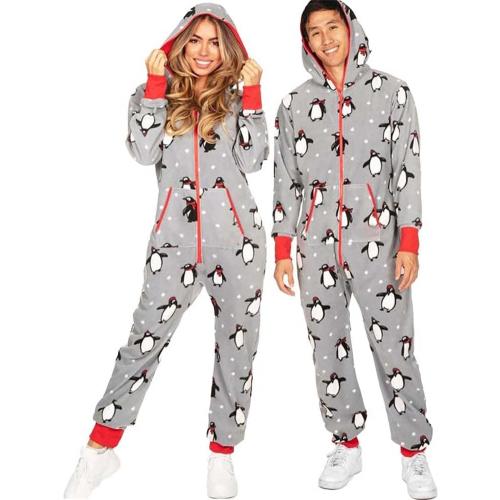 Size L....Azuki Christmas Onesie Matching Pajamas For Couples Long Sleeve Sleepwear With Hood Cozy Lounge Wear For Women/Men