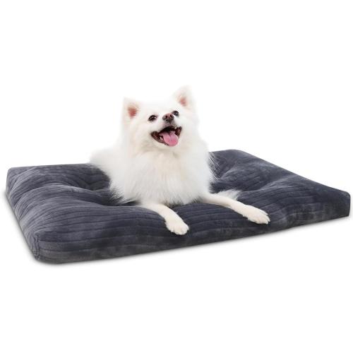 Dog Crate Bed Washable Dog Beds for Medium Dogs Deluxe Thick Flannel Fluffy Comfy Kennel Pad Anti-Slip & Anti-Scratch Pet Sleeping Mat, 29 x 21 Inch, Gray