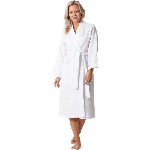 Turkish Linen Waffle Knit Lightweight Kimono Spa & Bath Robes for Women - Quick Dry - Soft size small & medium white