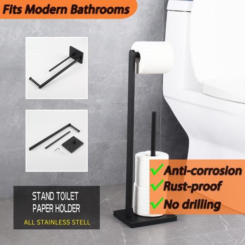 GERZWY SUS 304 Stainless Steel Bathroom Free Standing Toilet Paper Holder Toilet Roll Holder for Bath, Matte Black DZY022-BK