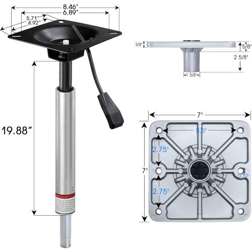 Adjustable Boat Seat Pedestal Base Mount Kit with Lock in 3/4 Boat Seat Pin Post&Marine Power Pedestal Mount Base for Marine Fishing Bass Chair,Post Adjustable Height 18 to 24 Inches