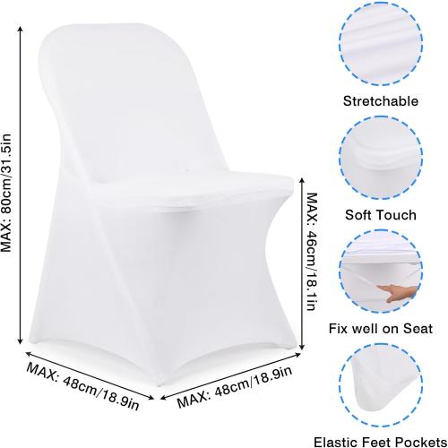 Fixwal 55 Pcs White Folding Chair Cover, Spandex Stretch Covers Ideal for Wedding, Party, Dining, Business Meeting, Banquet, Universal Fitted Washable Slipcover