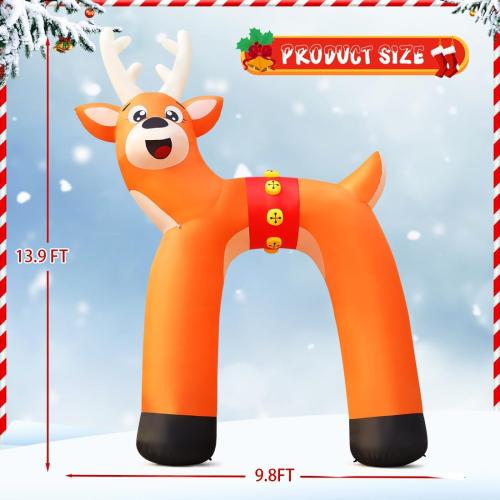 COMIN 14FT Christmas Inflatables Outdoor Decorations Blow Ups Reindeer Archway with Built-in LEDs for Yard Party Lawn Decor