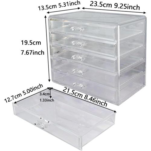 5 Tier Nail Art Decoration Storage Box，Acrylic Make Up&Jewelry Organizer with Drawers, Cosmetic Storage for Dresser Countertop and Bathroom，Transparent Acrylic Nail Art Jewelry Accessories