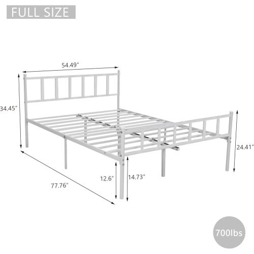 Metal Platform Full Bed Frame with Headboard Sturdy Steel Slats Support No Box Spring Needed Easy Assembly White