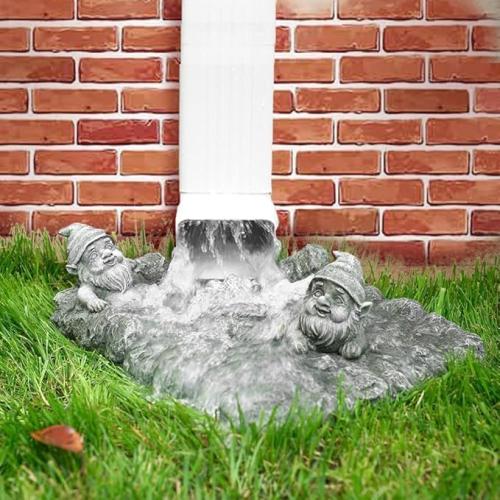 Gnome Gutter Downspout Splash Block,Rain Gutter Guard for Summer Garden Decoration, Downspout Extensions for Farmhouse, Spout Resin Diverter for Lawn, Patio and Yard, Outdoor Statue Extender.