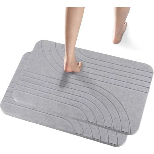 2 Pack Diatomaceous Earth Shower Mat, Stone Bath Mat, Nonslip Super Absorbent Fast-Drying Hard Bath Mat for Bathroom Shower Floor, 24 x 16 inch, Dark Gray Line