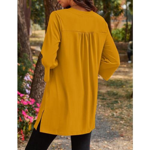 Size M...Poetsky Womens Tunic Tops 3/4 Bell Sleeve Loose Fit Tunics Dressy Casual Side Split Flare Top for Leggings