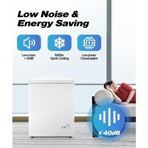 Chest Freezer, Deep Freezer 5 Cubic Feet with Removable Baskets & 6 Adjustable Temperature & Top Open Door, White Mini Deep Freezer Compact Freezer Suitable for Apartments(Down to -18°F)