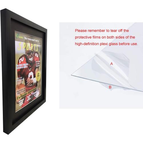 Goldfinch 4 Packs Sports Magazine Frame Displays Magazines Measuring 8.5 x 11.25 or 8.25 x 11 inches with Double Black Core Matting, Deep Frame Moulding, with Installed Hangers
